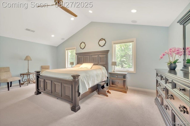 240 Red Oak Ln, Rochester Hills, MI 48307 - bedroom featuring light carpet, vaulted ceiling, and recessed lighting