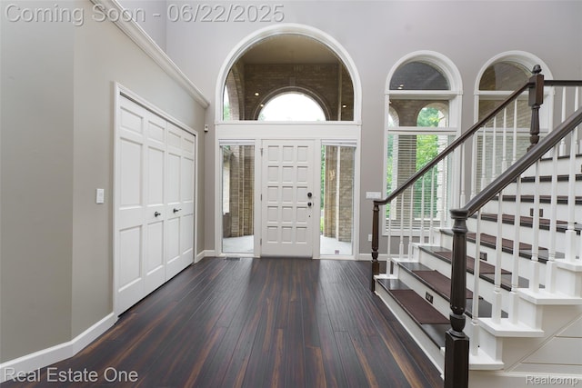 5258 Hidden Pines Dr, Brighton, MI 48116 - entryway with wood-type flooring, stairs, and a high ceiling