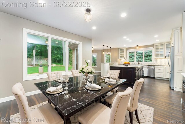 5258 Hidden Pines Dr, Brighton, MI 48116 - dining space featuring plenty of natural light, dark wood-style floors, and recessed lighting