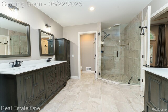 5258 Hidden Pines Dr, Brighton, MI 48116 - full bath featuring double vanity, a shower stall, and recessed lighting