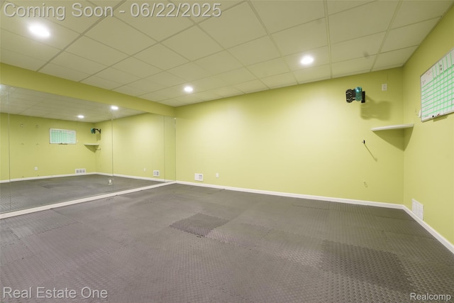 5258 Hidden Pines Dr, Brighton, MI 48116 - basement featuring a drop ceiling, carpet floors, and recessed lighting