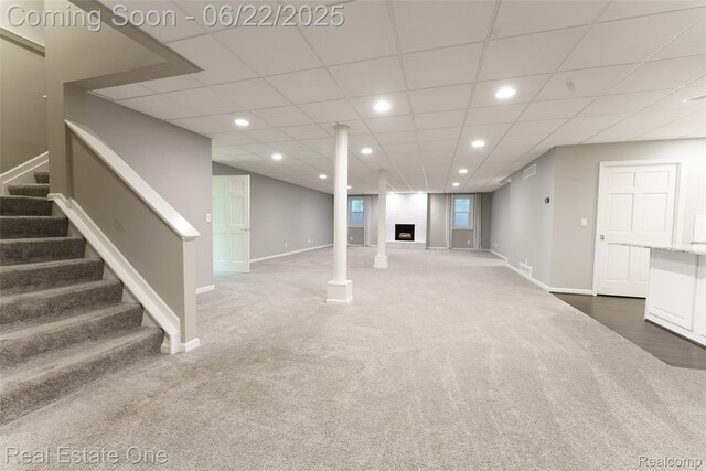 5258 Hidden Pines Dr, Brighton, MI 48116 - below grade area with carpet, stairway, and recessed lighting