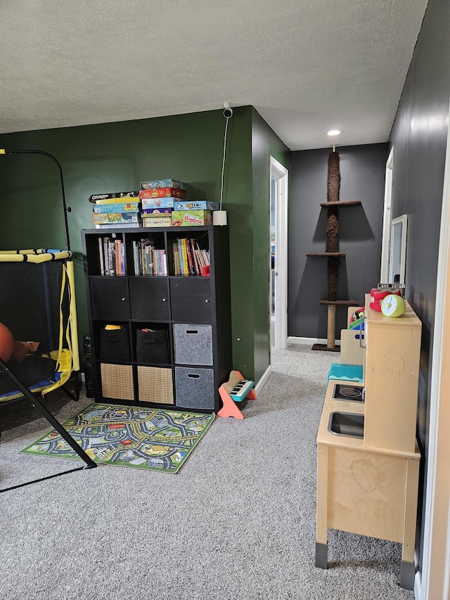 16304 Trent Ridge Dr, Cedar Springs, MI 49319 - game room featuring a textured ceiling and carpet