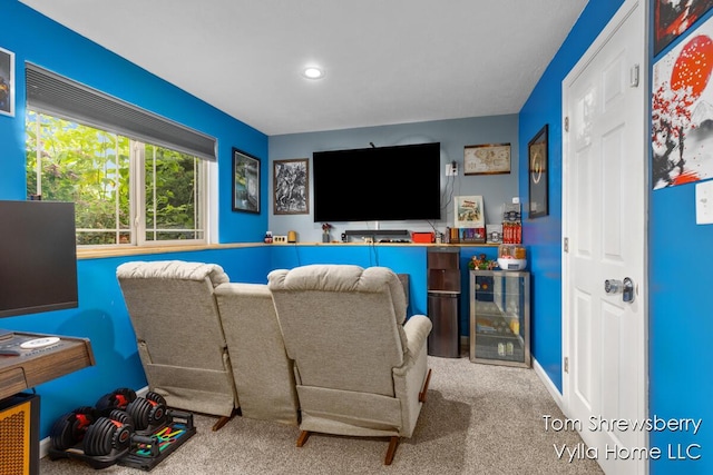16304 Trent Ridge Dr, Cedar Springs, MI 49319 - living room with carpet, wine cooler, and recessed lighting