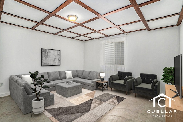 9365 Windward Dr, West Olive, MI 49460 - living area with coffered ceiling and concrete floors
