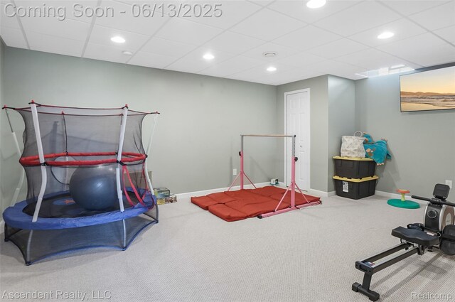 48392 Binghampton Dr, Northville, MI 48168 - exercise area with carpet floors, recessed lighting, and a drop ceiling