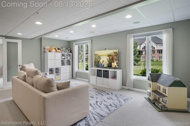 48392 Binghampton Dr, Northville, MI 48168 - living area with carpet and a drop ceiling