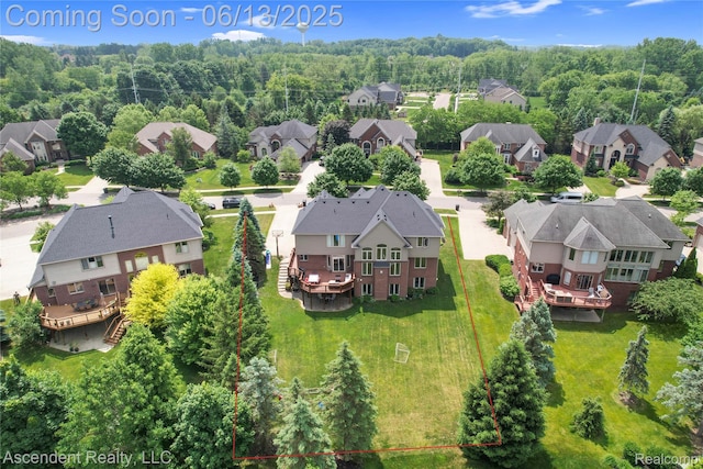 48392 Binghampton Dr, Northville, MI 48168 - aerial perspective of suburban area featuring property parcel outlined