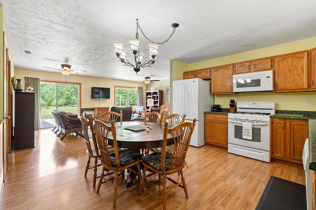 14244 36th St, Gobles, MI 49055 - dining room featuring a ceiling fan, a chandelier, and light wood-type flooring