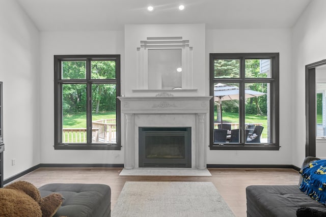 7624 Quail Ridge Dr, Dexter, MI 48130 - living room with wood finished floors, a fireplace, and recessed lighting