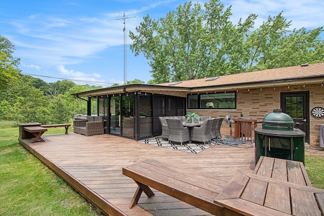 584 Benson Rd, Benton Harbor, MI 49022 - wooden terrace featuring outdoor dining space and an outdoor hangout area