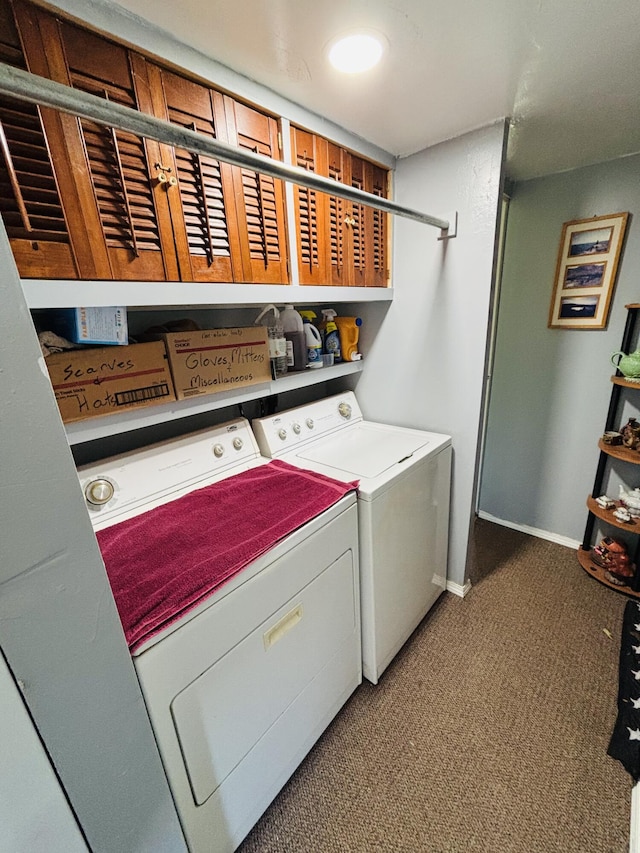 21794 30th Ave, Barryton, MI 49305 - laundry area featuring independent washer and dryer, carpet floors, and cabinet space