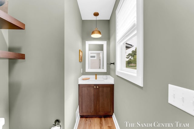 806 S Lake St, Whitehall, MI 49461 - bathroom featuring vanity and wood finished floors