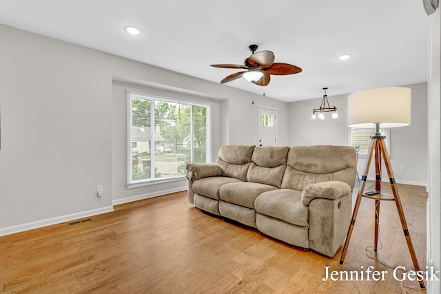 932 Kentfield St SW, Wyoming, MI 49509 - living room with ceiling fan, light wood finished floors, and recessed lighting
