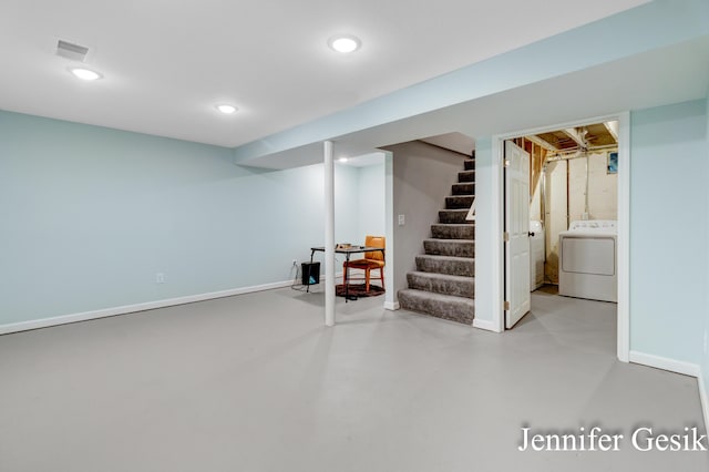 932 Kentfield St SW, Wyoming, MI 49509 - finished basement featuring washer / dryer, stairs, and recessed lighting