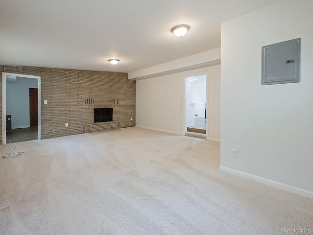 23740 Lee Baker Dr, Southfield, MI 48075 - unfurnished living room with electric panel, a fireplace, and carpet