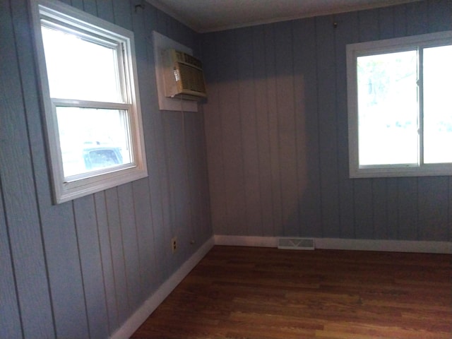 1830 Ferry St, Niles, MI 49120 - empty room with plenty of natural light, dark wood-type flooring, a wall mounted air conditioner, and wooden walls