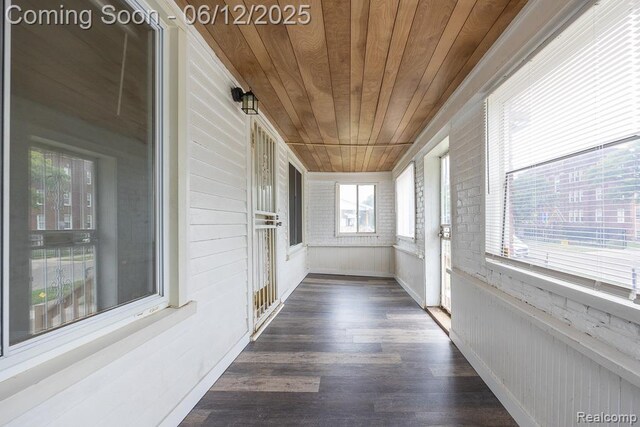 15834 Baylis St, Detroit, MI 48238 - unfurnished sunroom with wooden ceiling and wood finished floors