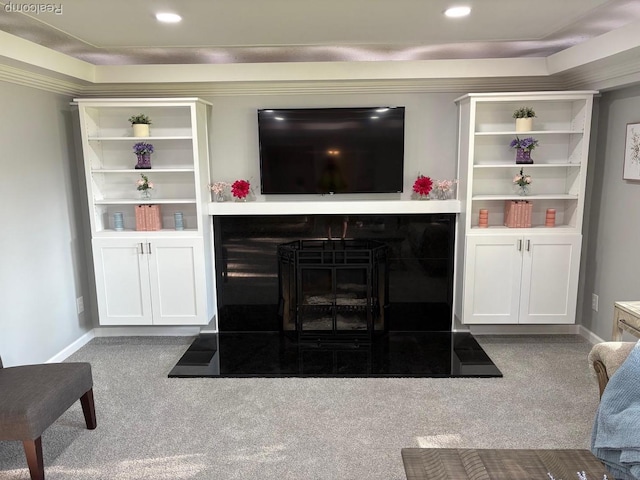 2211 Parkside St, Trenton, MI 48183 - carpeted living room with a fireplace with raised hearth and recessed lighting