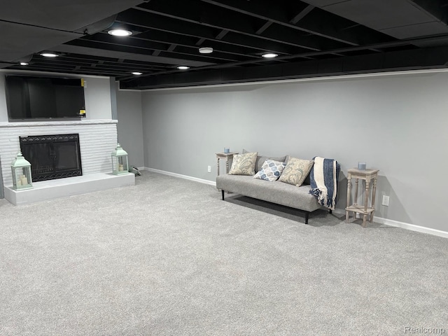 2211 Parkside St, Trenton, MI 48183 - sitting room featuring carpet and a brick fireplace