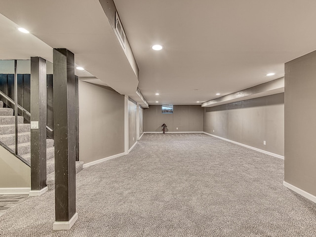 219 Park St, Tecumseh, MI 49286 - finished below grade area featuring carpet flooring, recessed lighting, and stairs