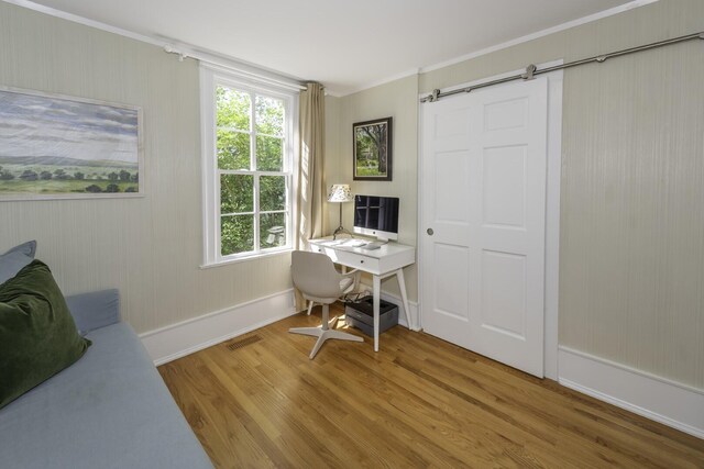 3444 Broad St, Dexter, MI 48130 - office area with a barn door and light wood finished floors