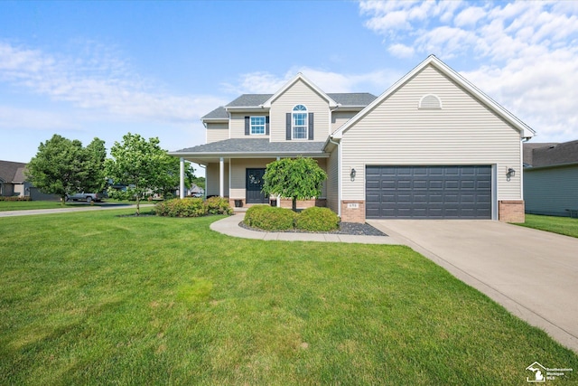 696 Webber Dr, Temperance, MI 48182 - view of front of property with a garage, concrete driveway, a front yard, and brick siding