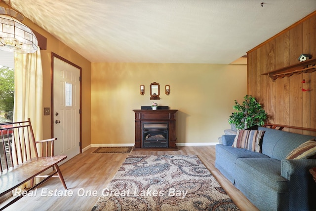 959 N Cass Ave, Vassar, MI 48768 - living area featuring light wood-style flooring and wood walls
