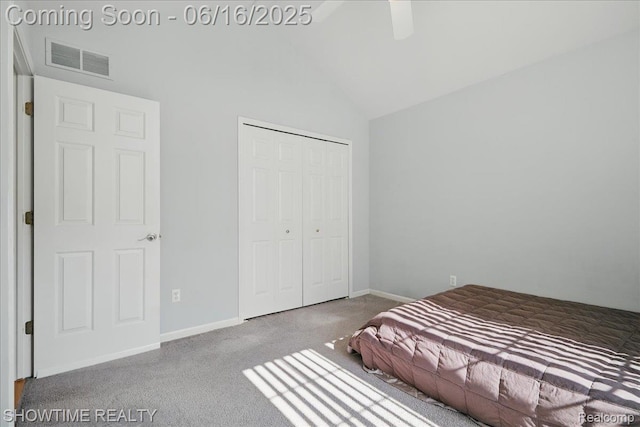 50064 Josephine Dr, Macomb, MI 48044 - carpeted bedroom featuring vaulted ceiling, a closet, and ceiling fan