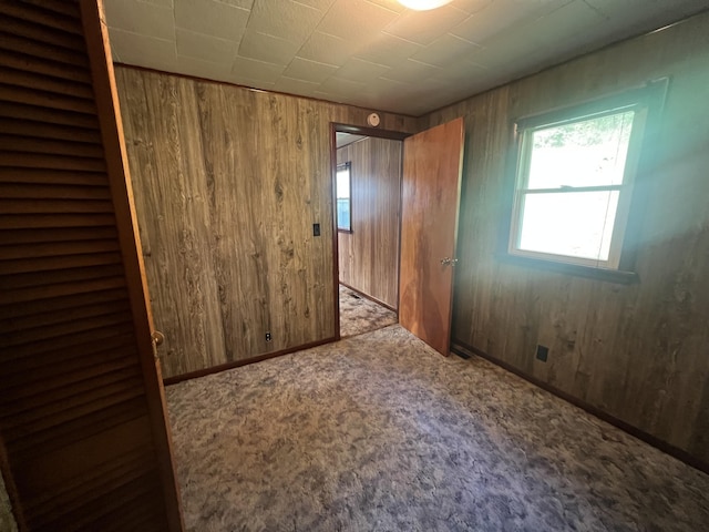 919 Nature Ln, Montgomery, MI 49255 - unfurnished bedroom with wooden walls and carpet flooring