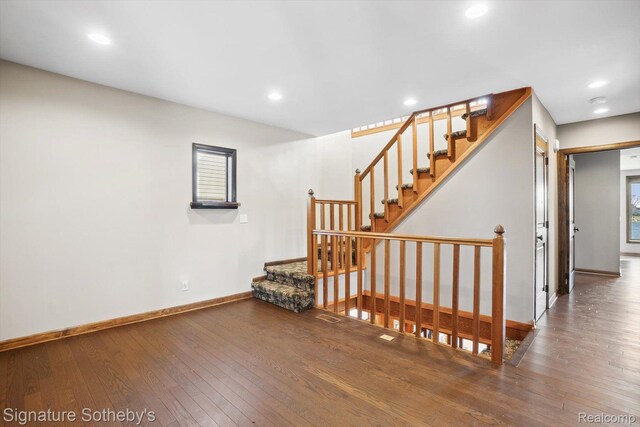 3806 Island Park Dr, Waterford, MI 48329 - staircase with hardwood / wood-style floors and recessed lighting