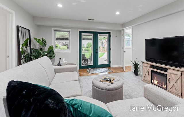 15159 Westray St, Grand Haven, MI 49417 - living area featuring recessed lighting, wood finished floors, and a glass covered fireplace
