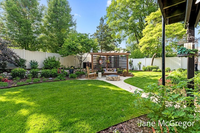 15159 Westray St, Grand Haven, MI 49417 - fenced backyard featuring a pergola, a patio, and an outdoor hangout area