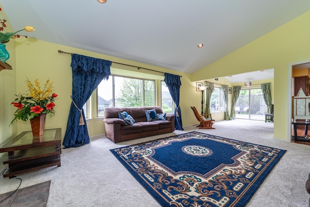5992 Cedar Ridge Dr, Ann Arbor, MI 48103 - living area featuring carpet floors, recessed lighting, and high vaulted ceiling