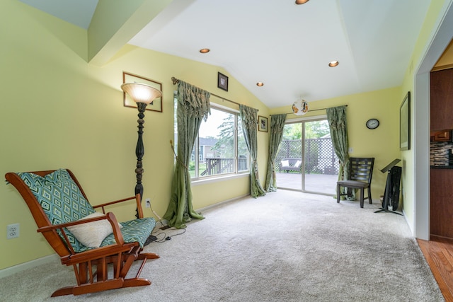 5992 Cedar Ridge Dr, Ann Arbor, MI 48103 - sitting room with vaulted ceiling, carpet floors, and recessed lighting