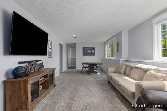 647 Maynard NW, Grand Rapids, MI 49504 - living room featuring a textured ceiling, carpet flooring, and recessed lighting