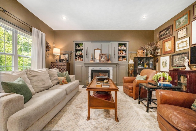2975 Pine Edge Ct, Holland, MI 49424 - living area featuring a fireplace and recessed lighting