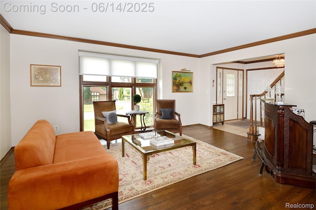 36780 Chesapeake Rd, Farmington Hills, MI 48335 - living room featuring wood finished floors and crown molding