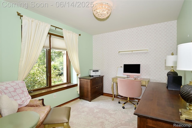 36780 Chesapeake Rd, Farmington Hills, MI 48335 - office featuring wallpapered walls and a chandelier