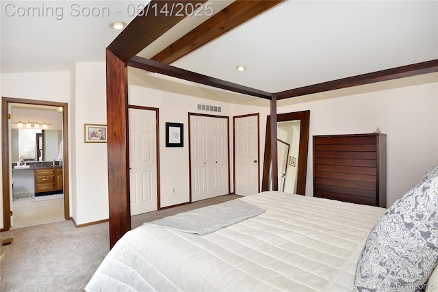 36780 Chesapeake Rd, Farmington Hills, MI 48335 - bedroom with carpet floors, multiple closets, recessed lighting, and ensuite bath