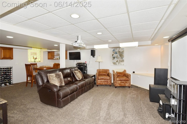 36780 Chesapeake Rd, Farmington Hills, MI 48335 - carpeted living area featuring a paneled ceiling and recessed lighting