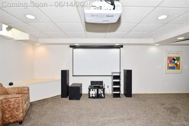 36780 Chesapeake Rd, Farmington Hills, MI 48335 - cinema room with a drop ceiling, carpet floors, and recessed lighting