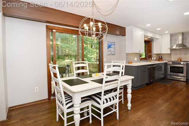 36780 Chesapeake Rd, Farmington Hills, MI 48335 - dining room featuring a chandelier, dark wood-type flooring, and recessed lighting