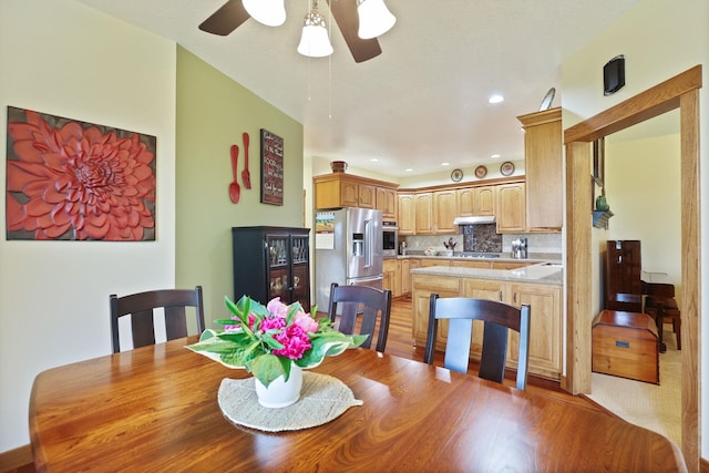 10317 Lange Rd, Birch Run, MI 48415 - dining area with ceiling fan, wood finished floors, and recessed lighting
