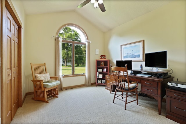 10317 Lange Rd, Birch Run, MI 48415 - office space with ceiling fan, light colored carpet, and vaulted ceiling