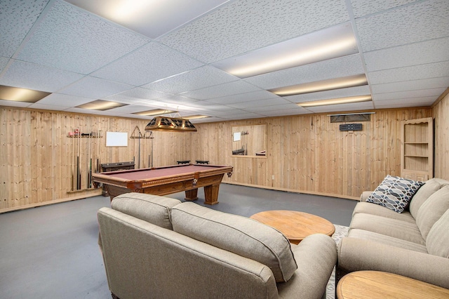 51591 Oak Dr, Mattawan, MI 49071 - playroom with a drop ceiling, billiards, and wooden walls