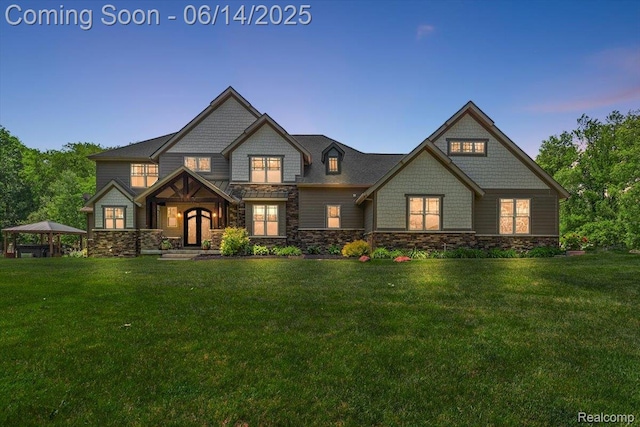 5432 Blood Rd, Metamora, MI 48455 - craftsman-style home with stone siding, a gazebo, and a lawn