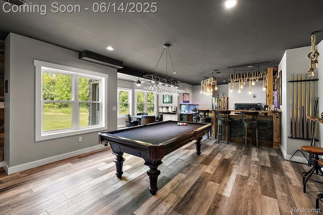 5432 Blood Rd, Metamora, MI 48455 - game room featuring billiards, wood finished floors, a community bar, and recessed lighting