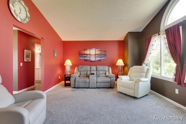 7088 Quintara Dr NE, Comstock Park, MI 49321 - living area featuring lofted ceiling and carpet flooring