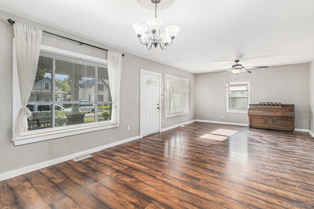 92 Gallup St, Mount Clemens, MI 48043 - entrance foyer featuring wood finished floors, a chandelier, and a ceiling fan